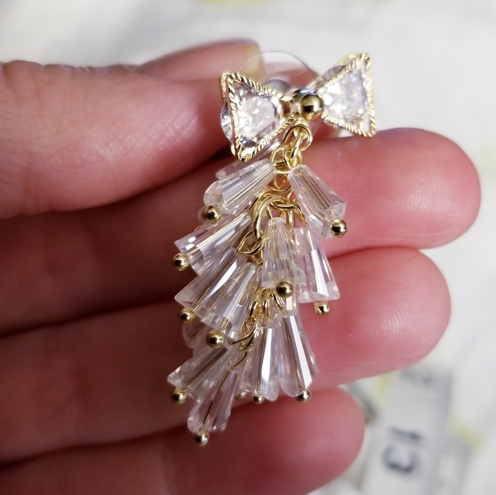 Brilliant CZ Bow Iridescent Beads Earrings - Picture 2 of 4